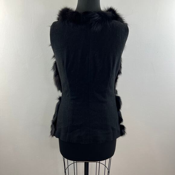 THE CUE by Cher Qu Black Fur Vest Fitted Waist Hook & Eye V-Neck Size S Small - Picture 5 of 6